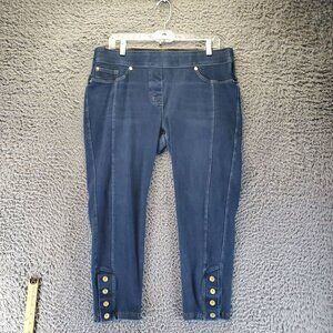 Luxe Denim Jeans Womens Large Petite Blue Skinny Ankle Button Detail Stretch